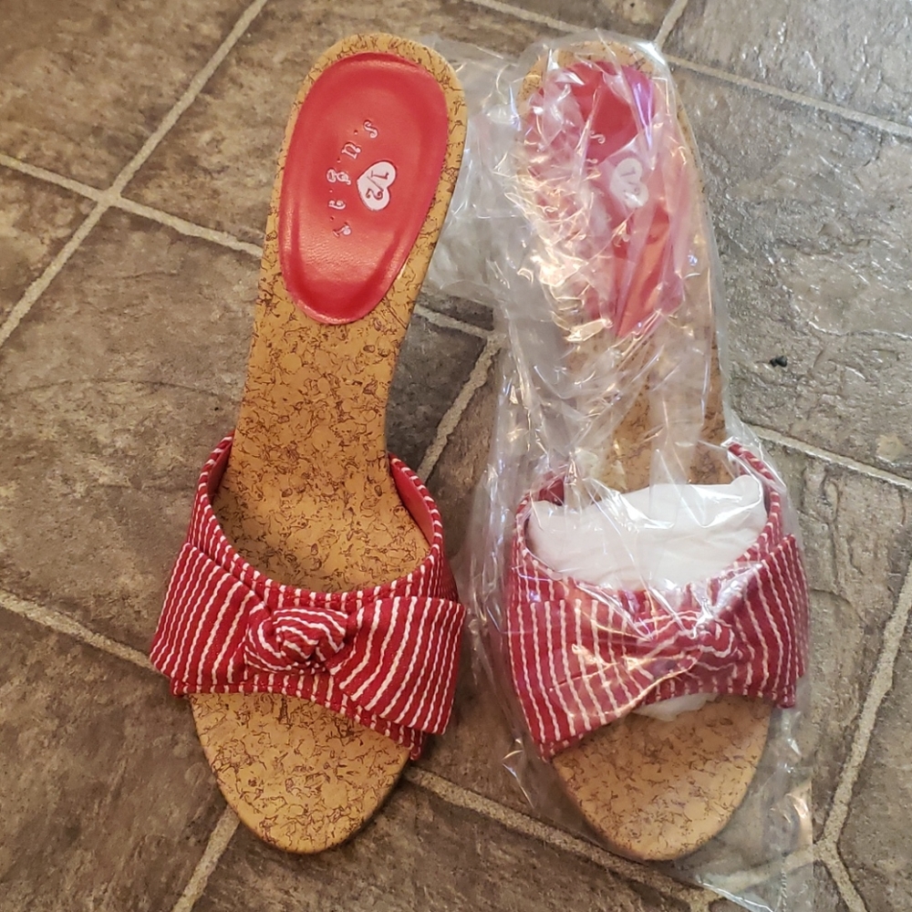 Red and white pinstripes heels